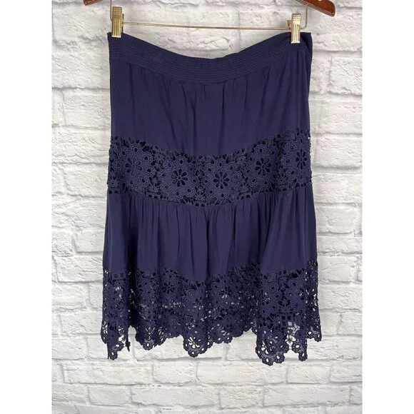 SUNDANCE Women's Navy Eyelet Tiered Skirt XS - Picture 5 of 5